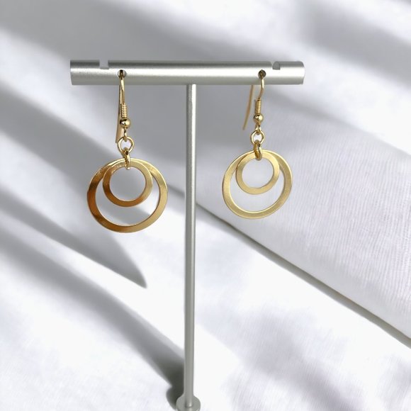 Necklace and Earring Set, Gold Tone, Bib Style, Circles, 16"-18" - Picture 4 of 9